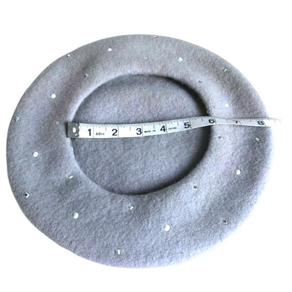 Vince Camuto Studded Wool Beret Gray Cap One Size Sparkle Bling French Chic NWT - Picture 6 of 11